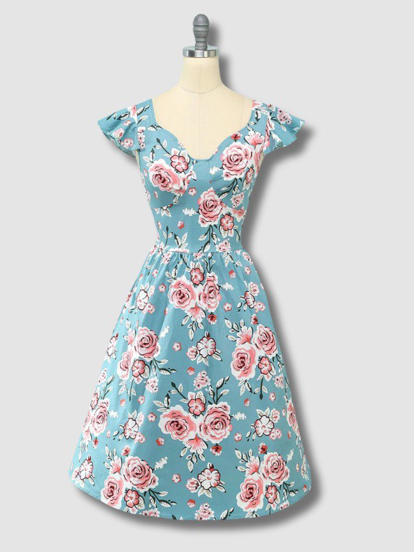 Robe Trapèze à imprimé Floral Vintage