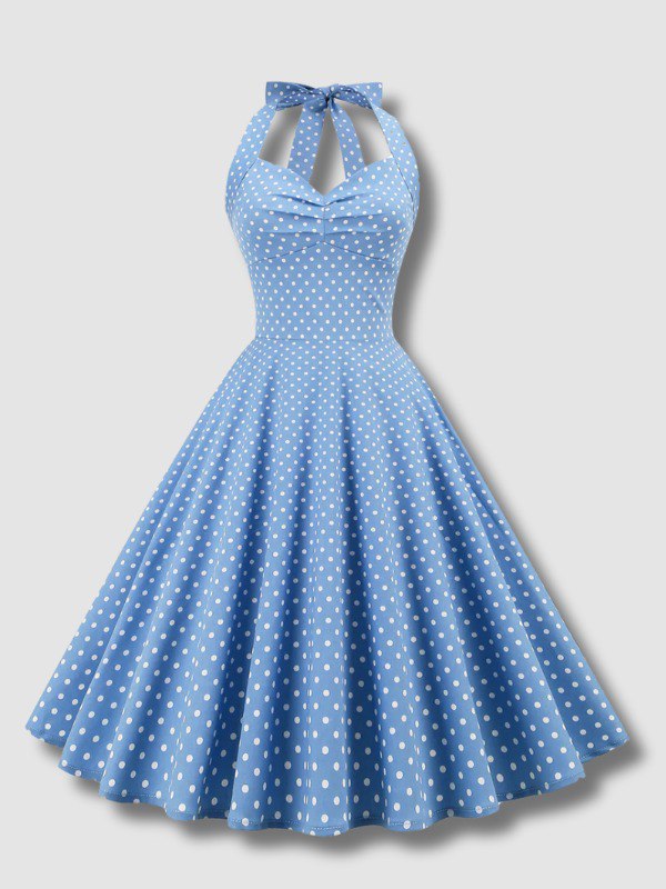 Robe Rétro Dos Nu à pois pour Femme