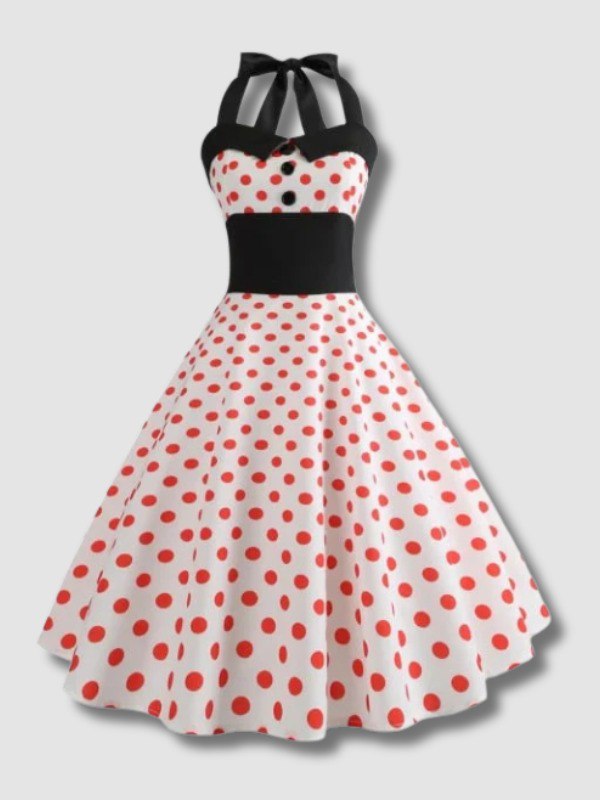 Robe Vintage Pin-Up Blanche Pois Rouges