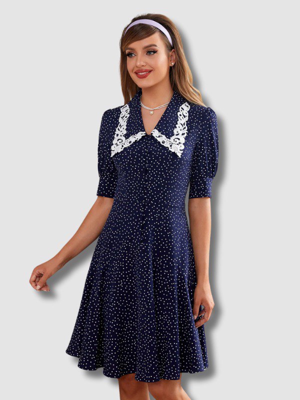 Robe à Demi-manche Vintage motif à Pois