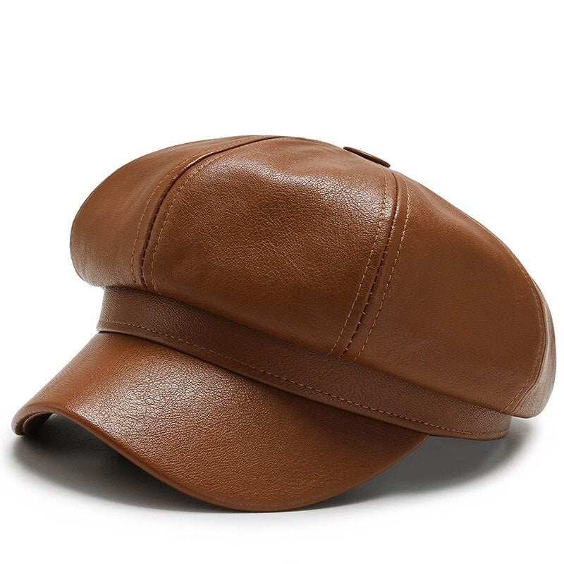 Women's Vintage Leather Newsboy Cap