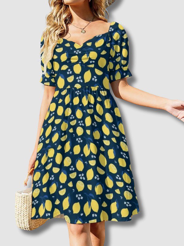 Robe bleu marine pin up citron Zone Vintage