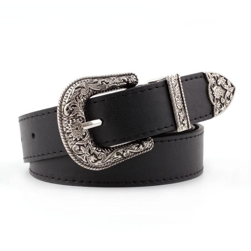 Vintage Women's Belt with Patterned Steel Buckle 