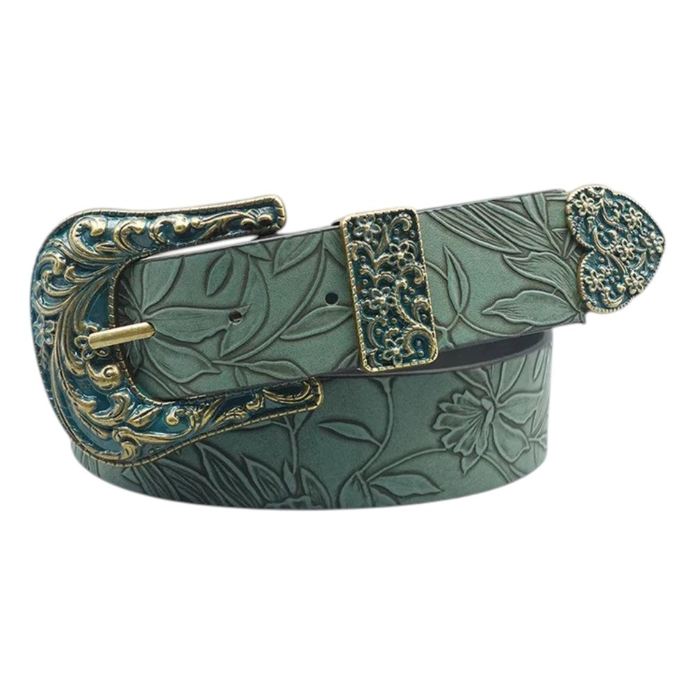 Ceinture Cuir PU Floral Vintage