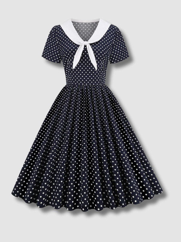 Robe à pois noir et blanc vintage avec Nœud Papillon