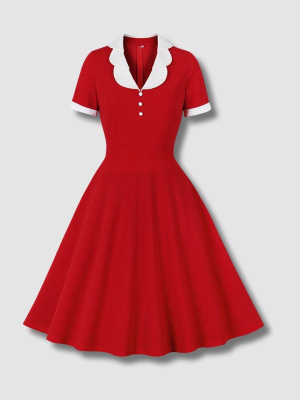 Robe balançoire à col revers rouge des années 50