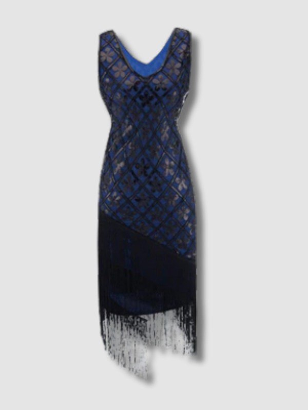 Robe Charleston Année 20 - Noire et Bleue