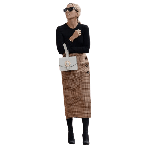 Jupe Fourreau à Carreaux Boutonnée