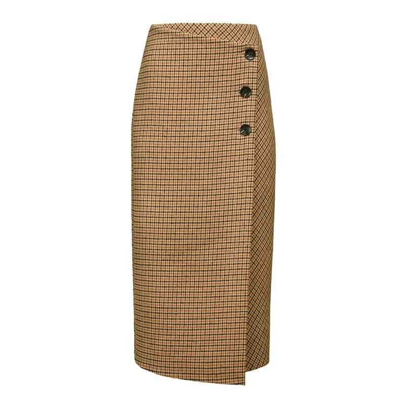 Jupe Fourreau à Carreaux Boutonnée