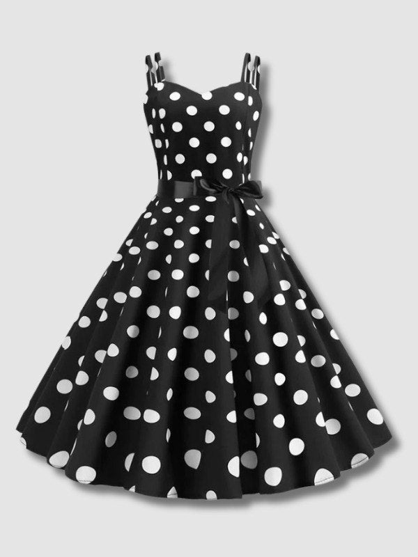 Robe Vintage Rockabilly Noir Pois
