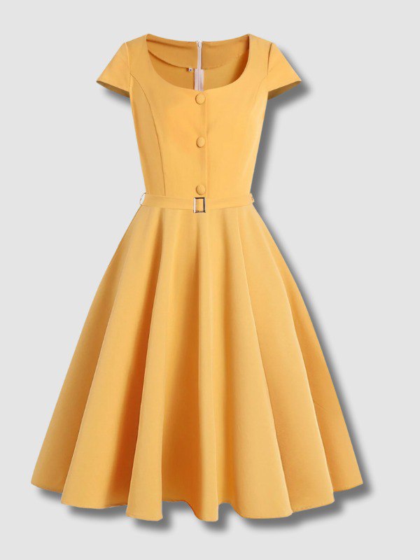 Robe Midi Jaune Vintage des années 1950