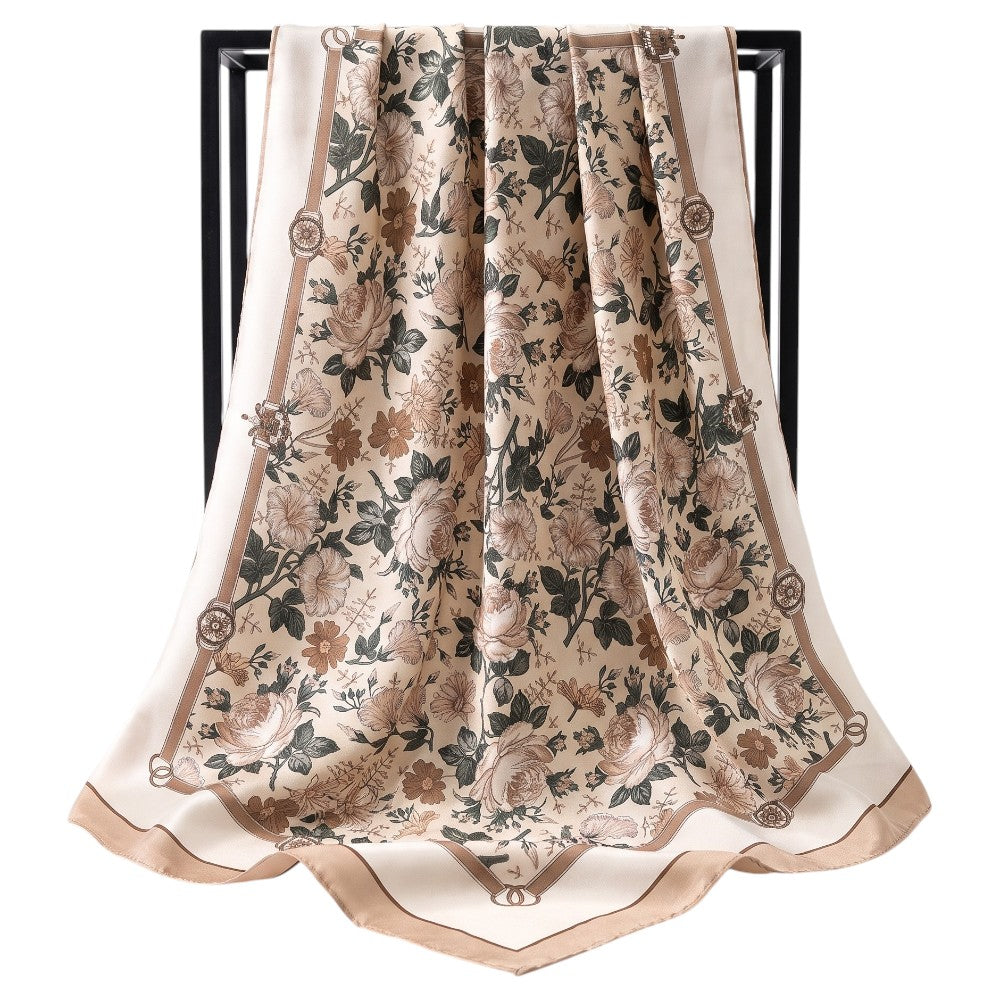 Foulard Carré Floral Pivoine Beige