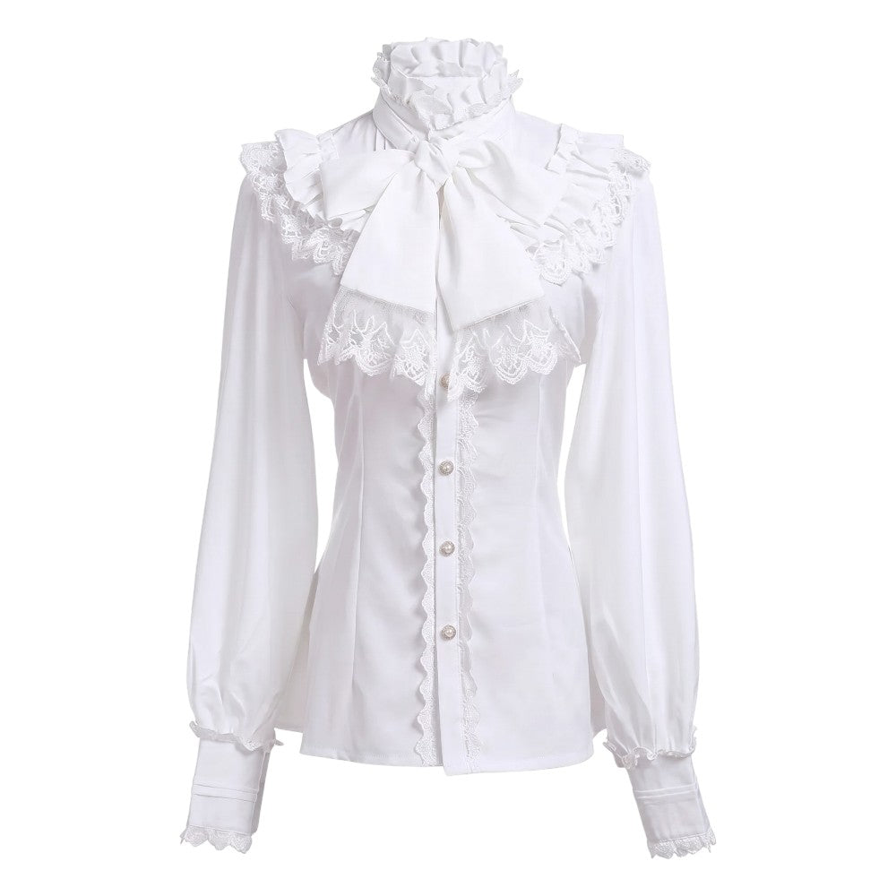 Chemise Col Montant Volants Dentelle
