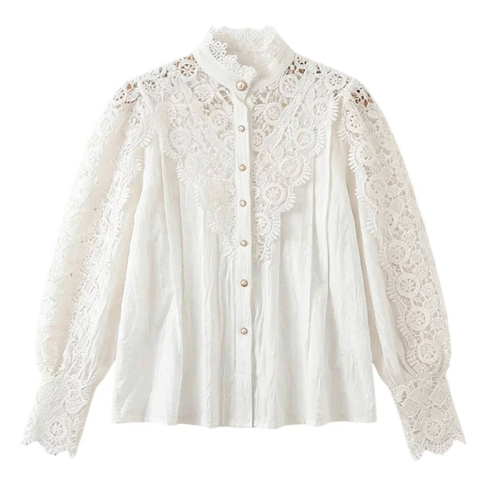 Chemise Dentelle Manches Bouffantes