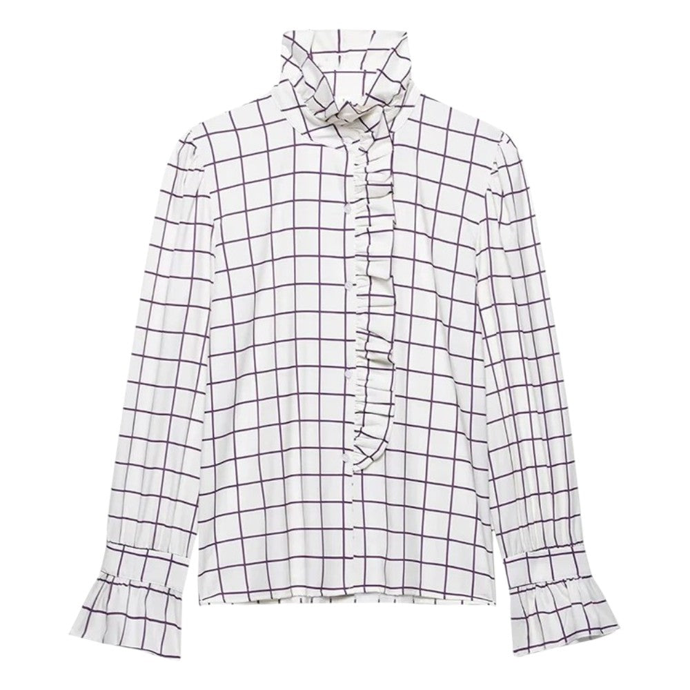 Chemise Femme à Volants Col Froncé