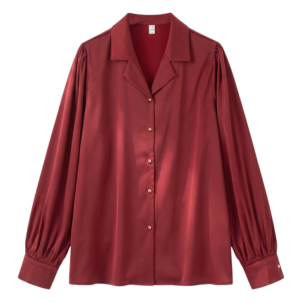 Blouse Satin Col V Manches Bouffantes