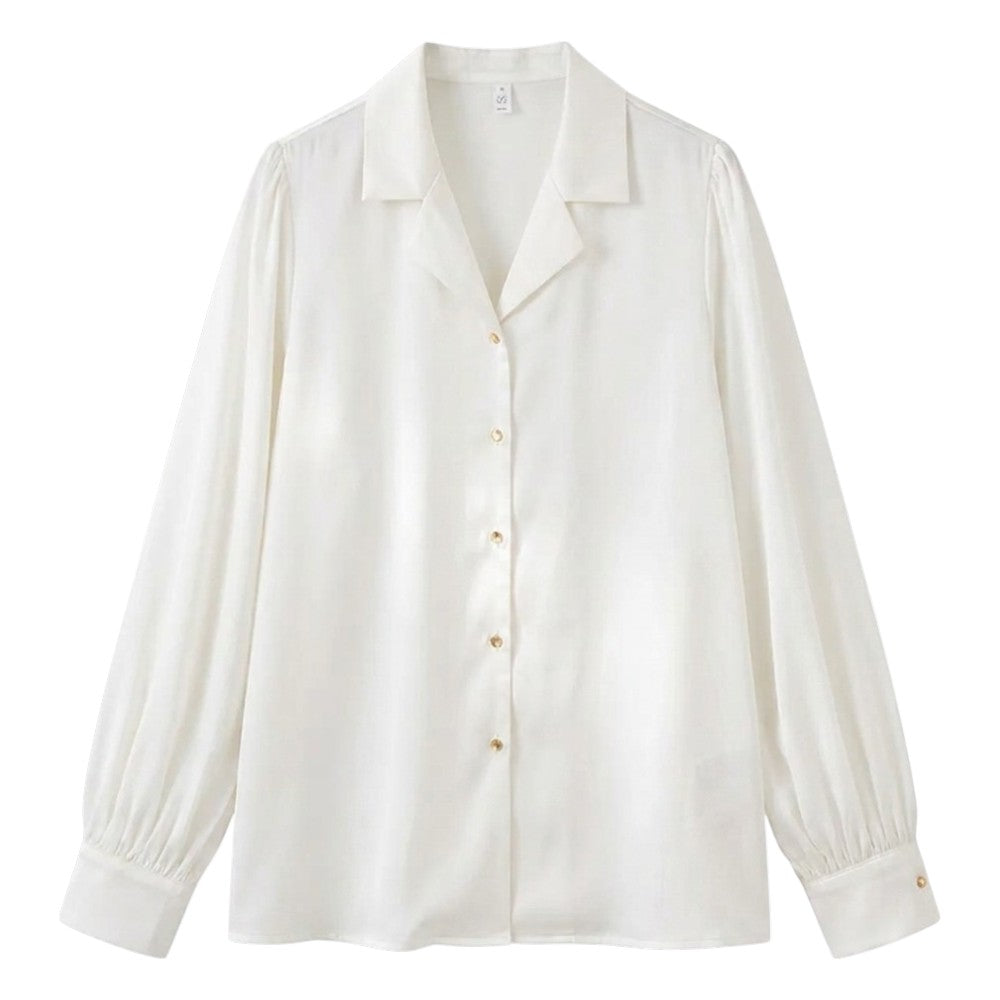 Blouse Satin Col V Manches Bouffantes