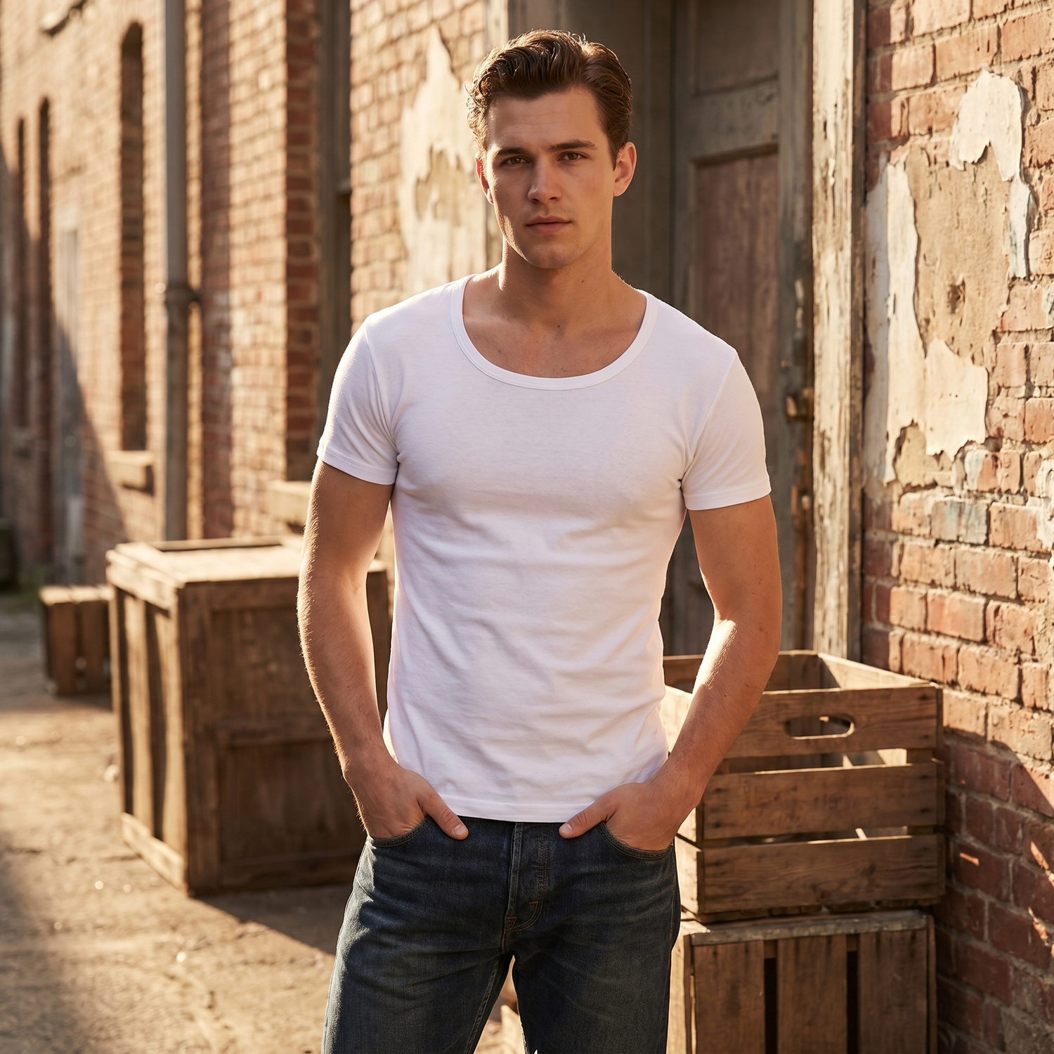 T Shirt Blanc Col Rond Vintage
