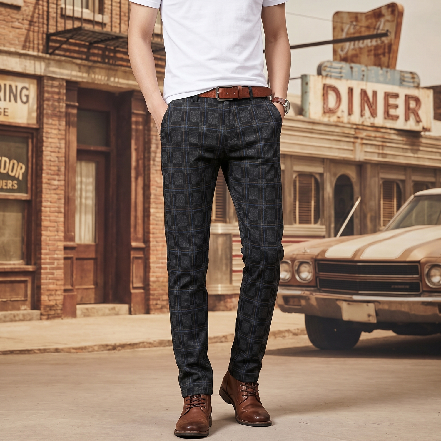 Pantalon Carreau Homme Vintage