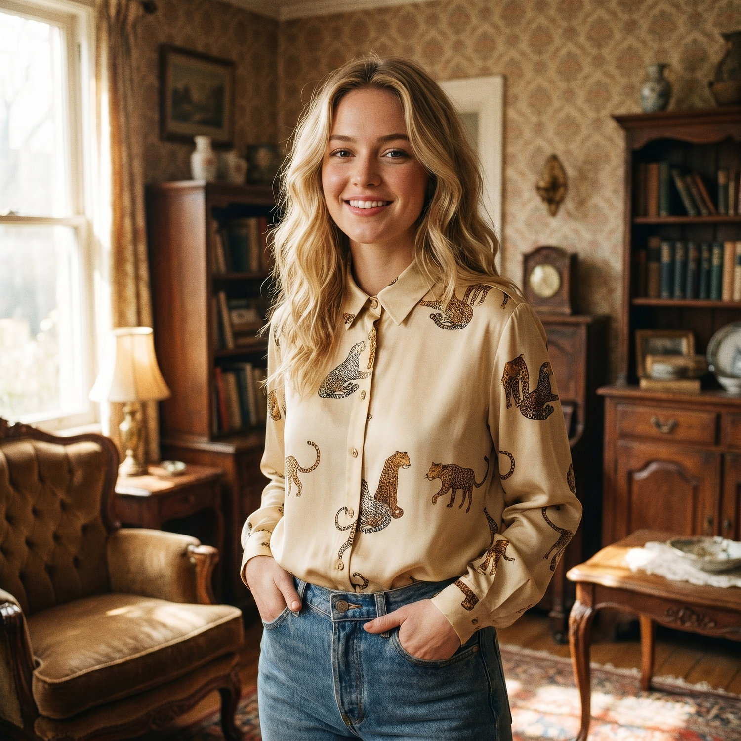 Chemise Jaune Rétro à Motif