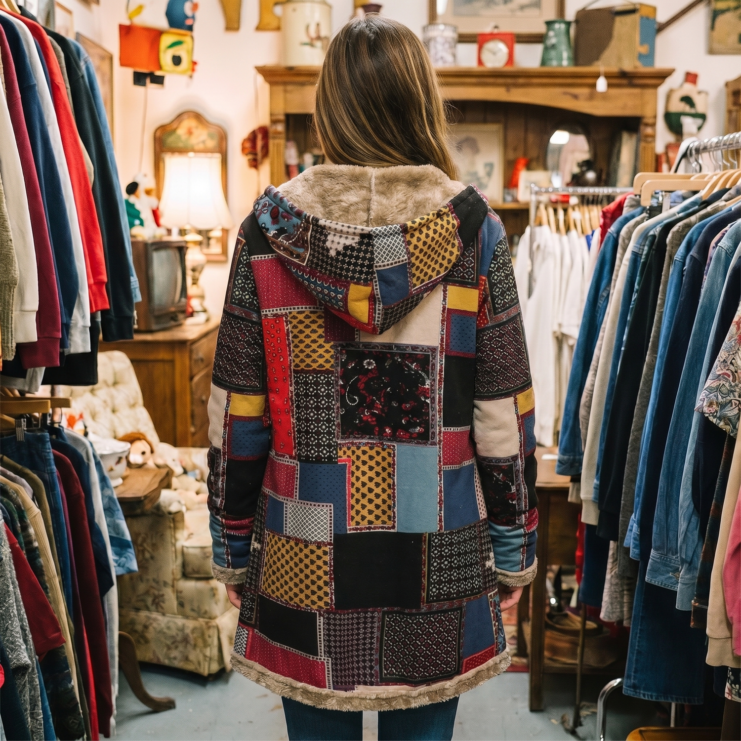 Manteau Patchwork Vintage Femme