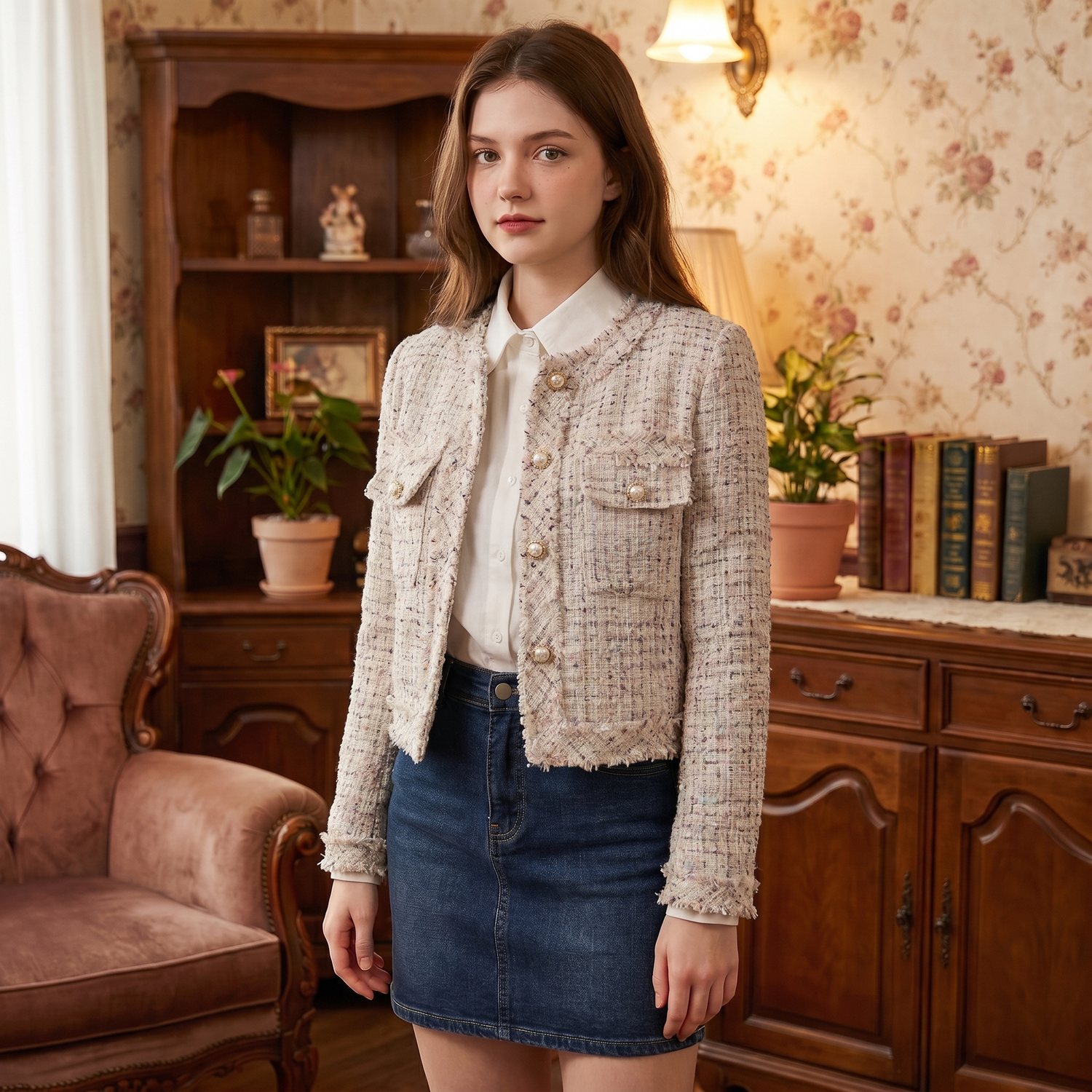 Manteau en Col Rond Vintage