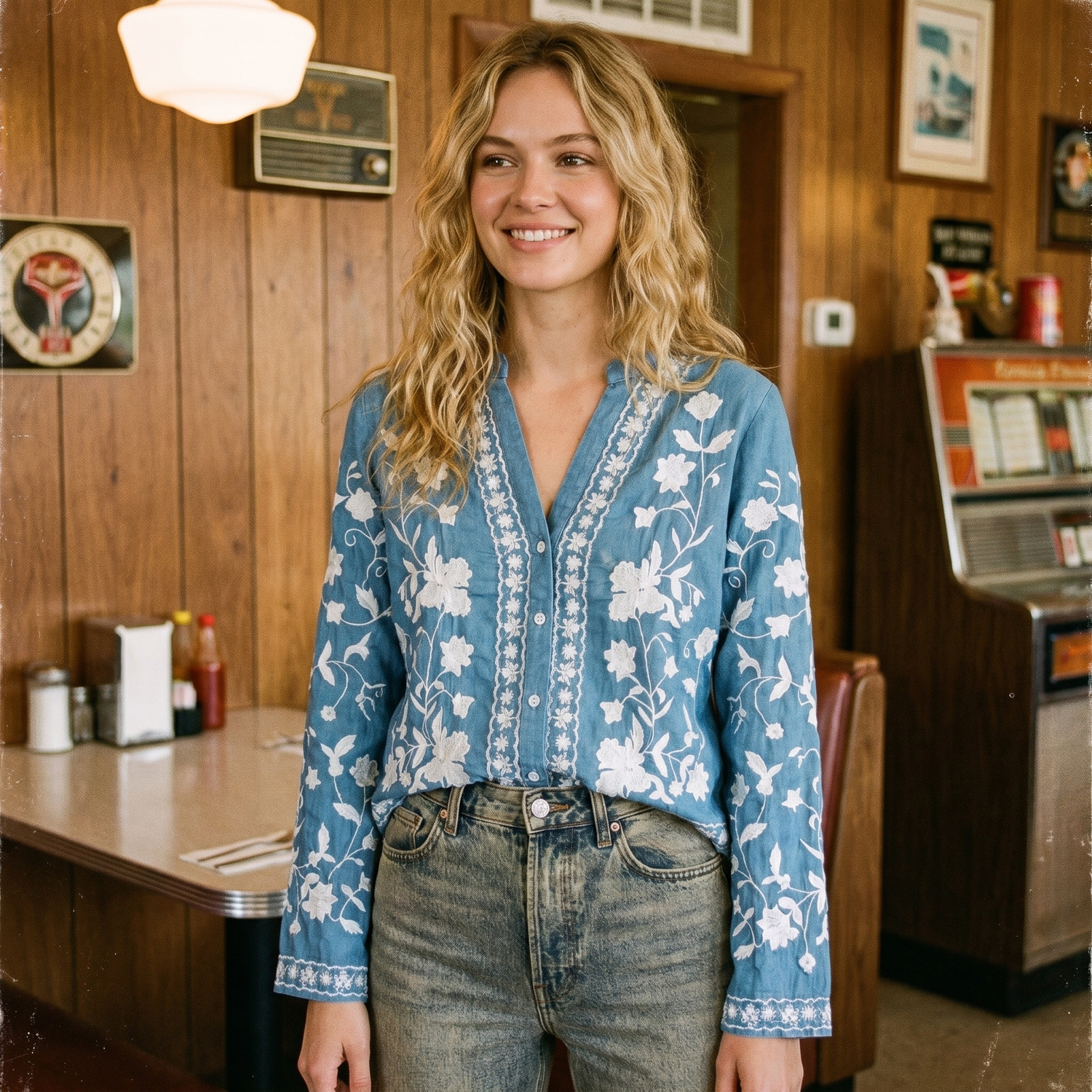 Chemisier Floral en Jean