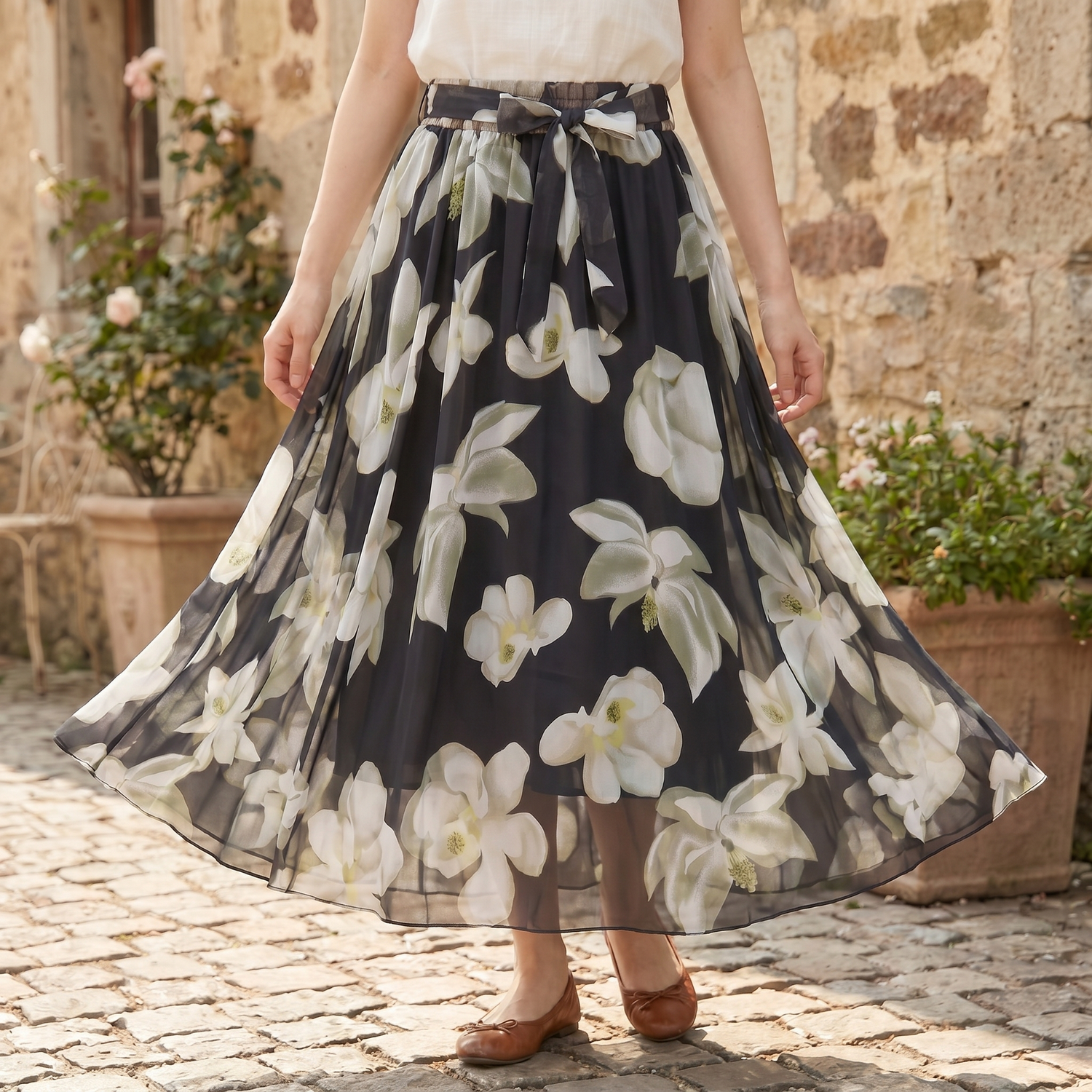 Jupe Vintage Noire Florale