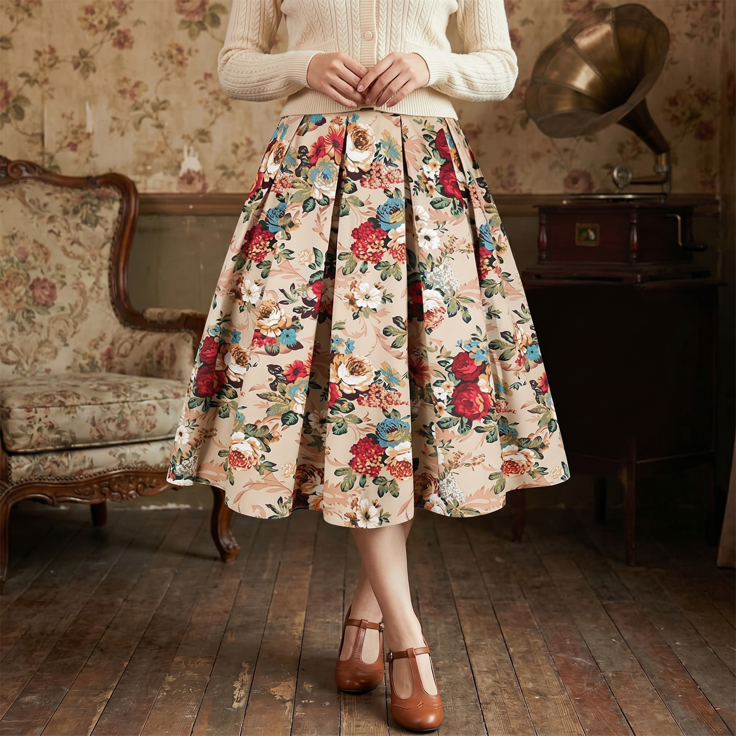 Jupe Midi Plissée Vintage