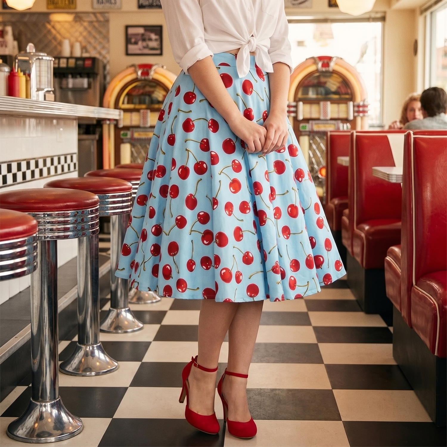 Jupe Vintage Bleue Cerises