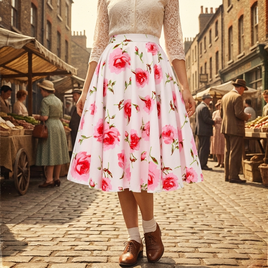 Jupe Vintage Kitsch Blanche À Fleurs