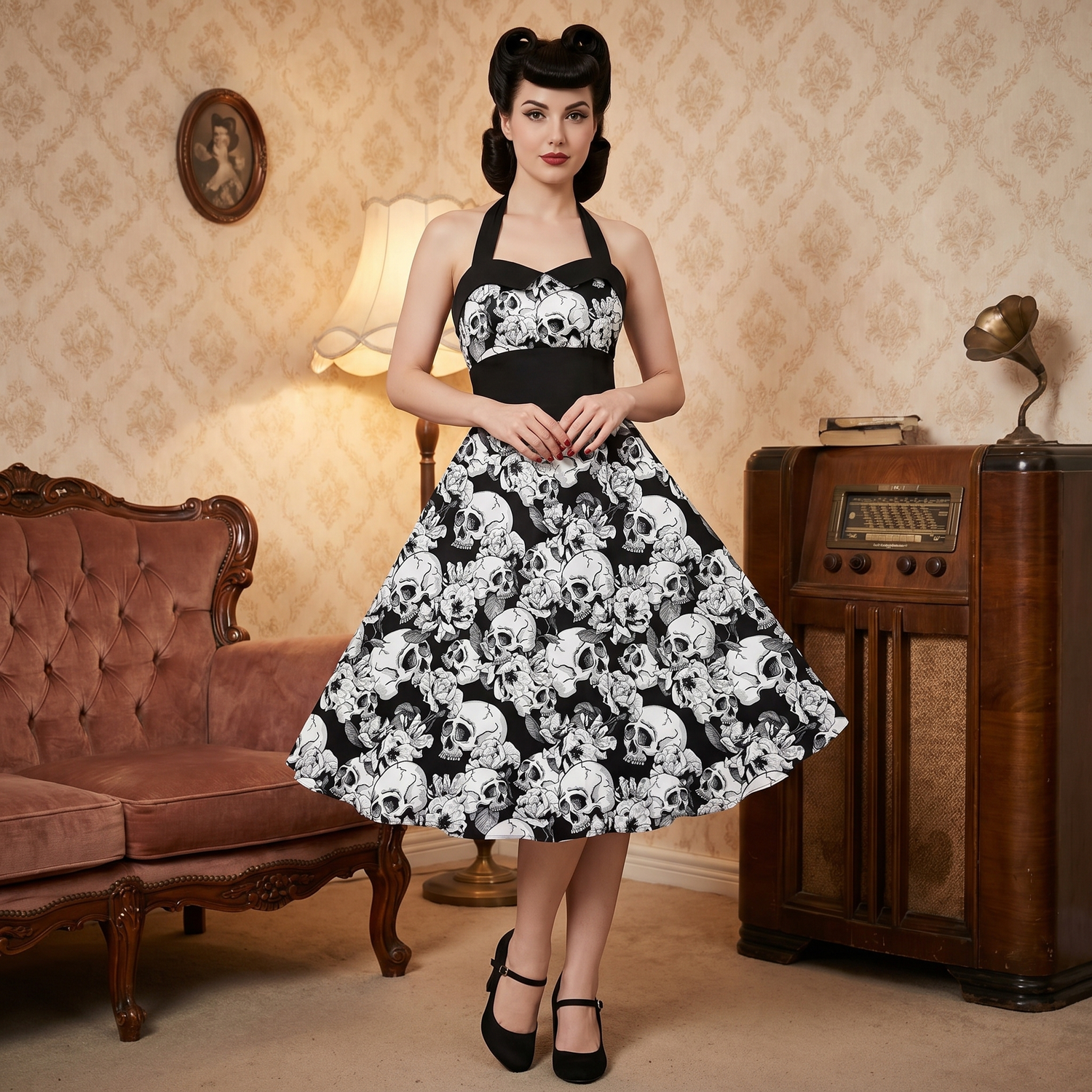 Robe Rockabilly Halloween Tête de Mort