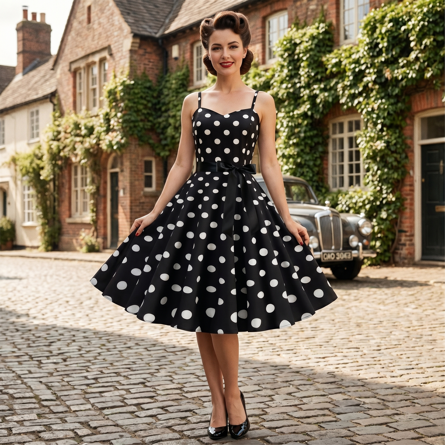 Robe Vintage Rockabilly Noir Pois