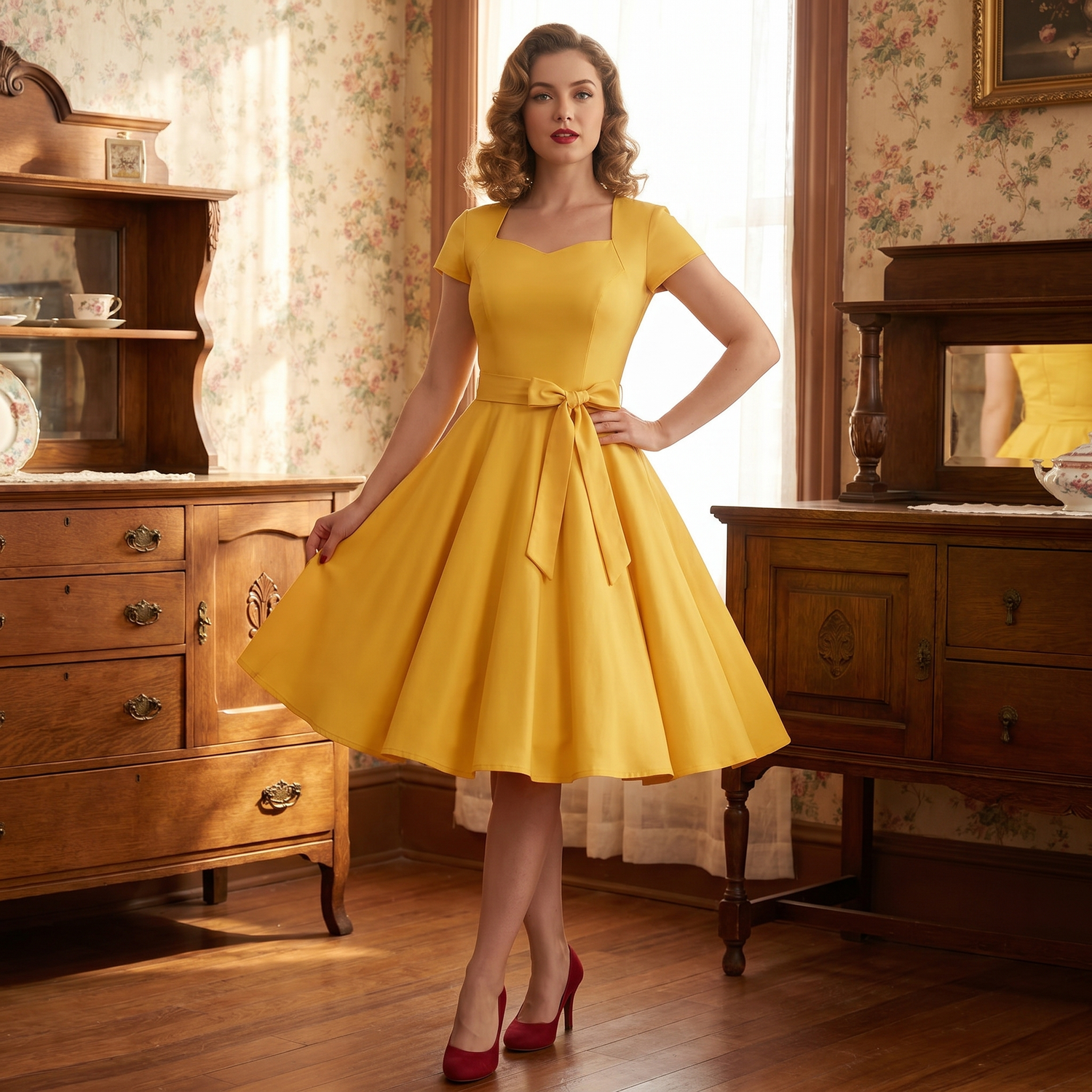Robe Jaune Vintage des Années 50