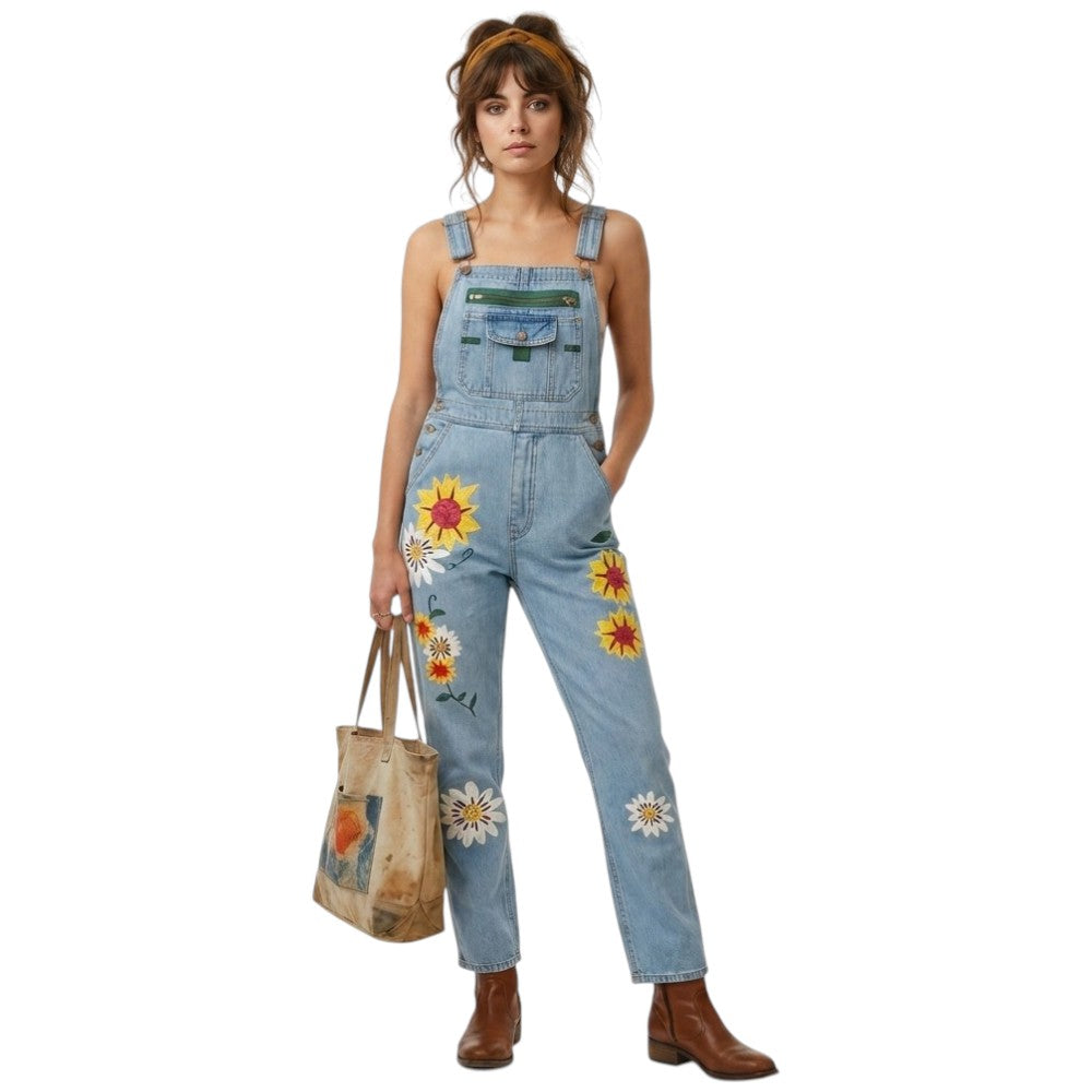 Boho Floral Denim Overalls