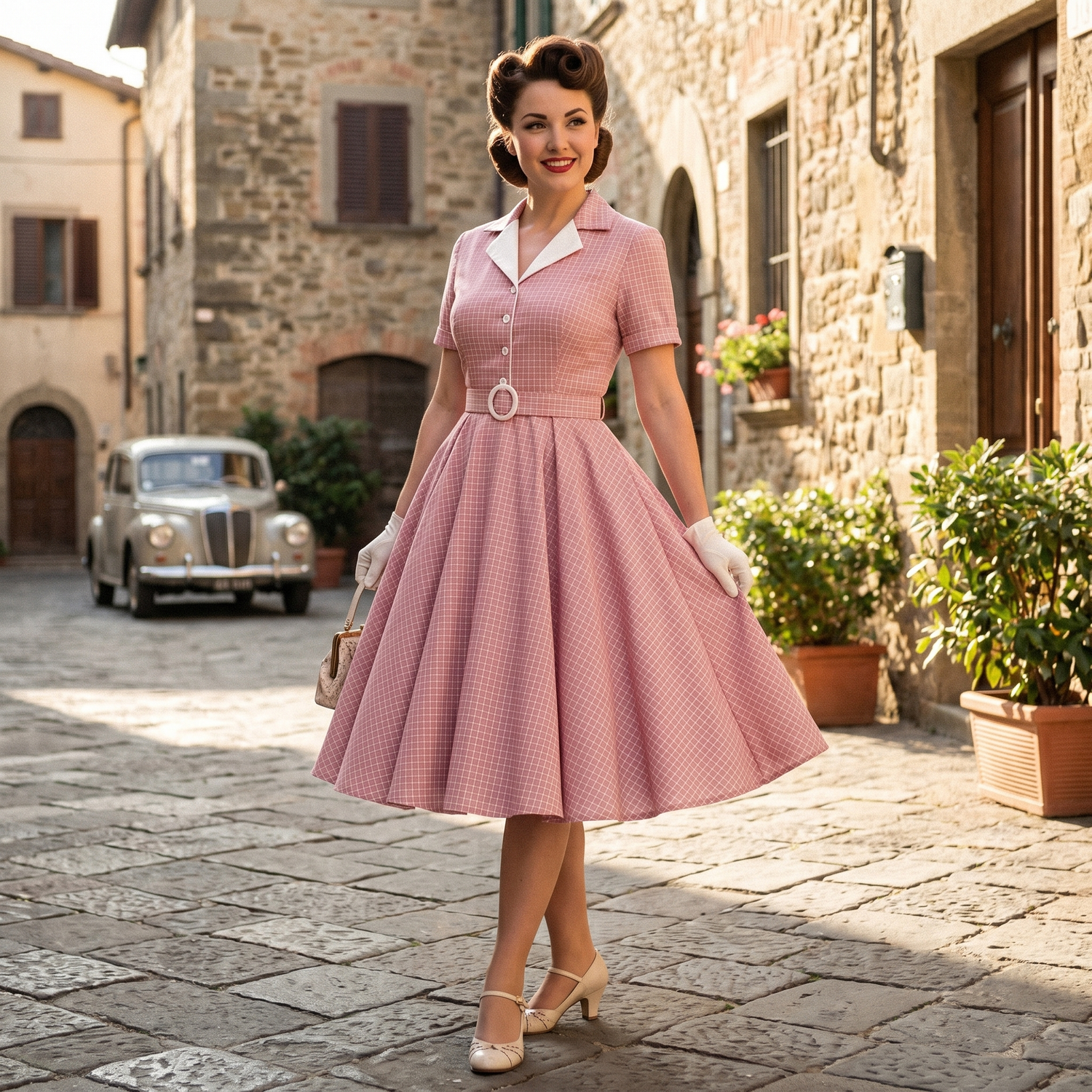 Robe Mi-longue à Carreaux Vintage