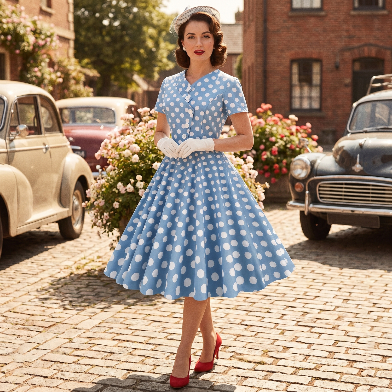 Robe Mi-Longue à Pois Vintage
