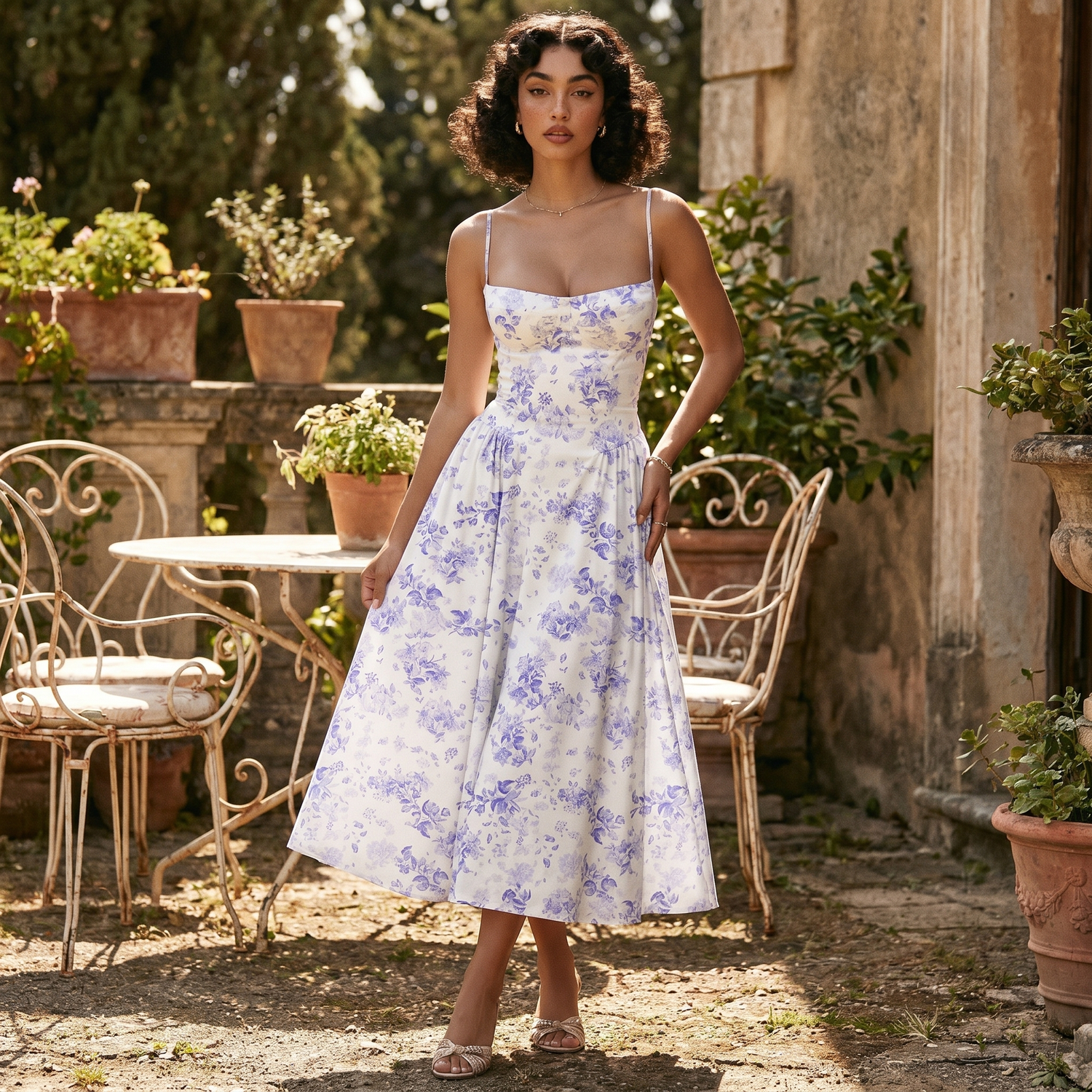 Robe Sans Manches Vintage à Imprimé Florale