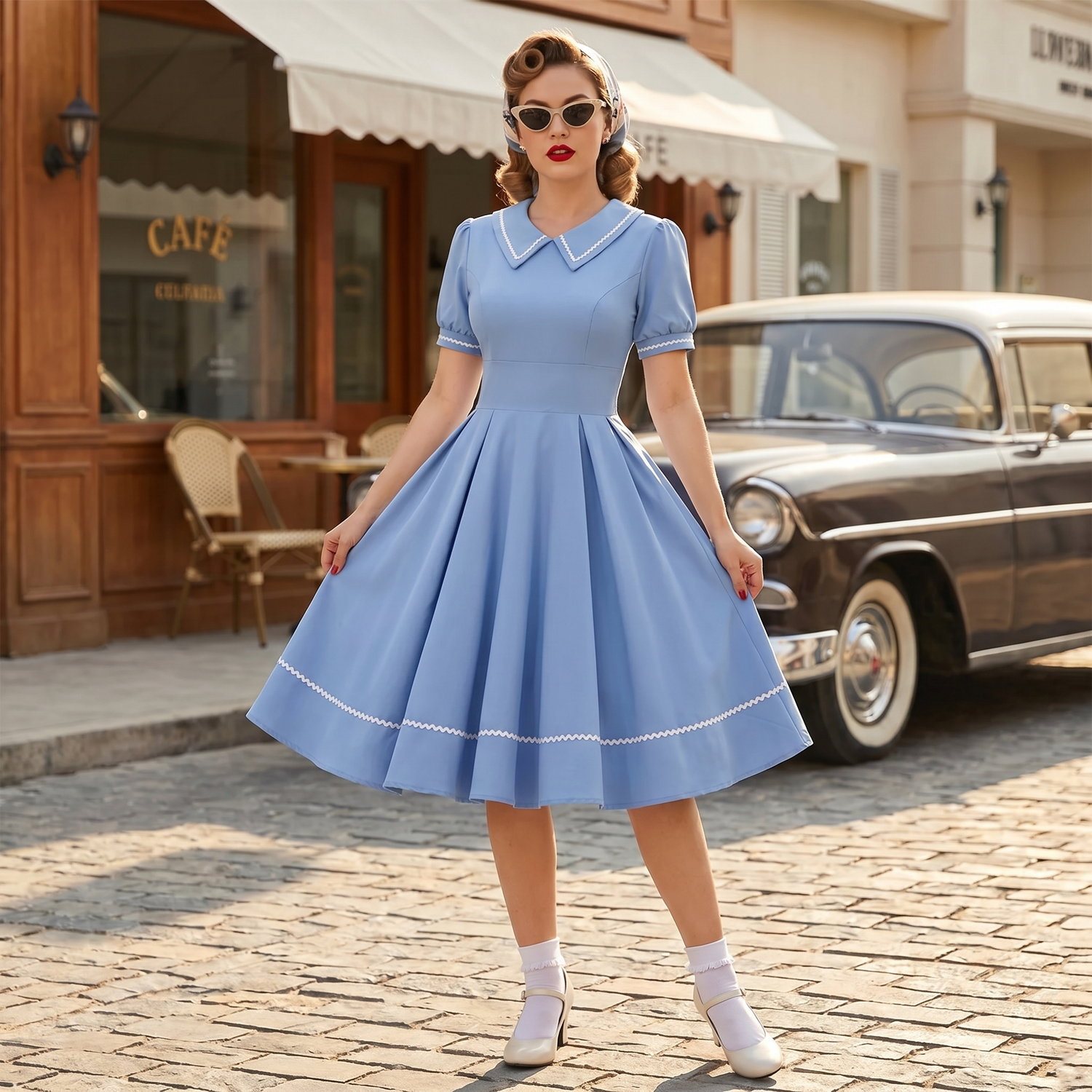 Robe Vintage Bleu Ciel Col Marin