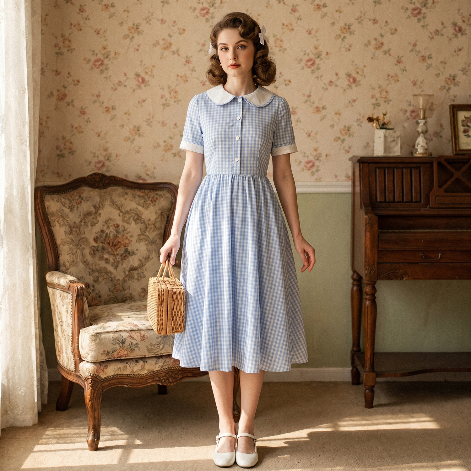 Robe à Carreaux Vintage des Années 50