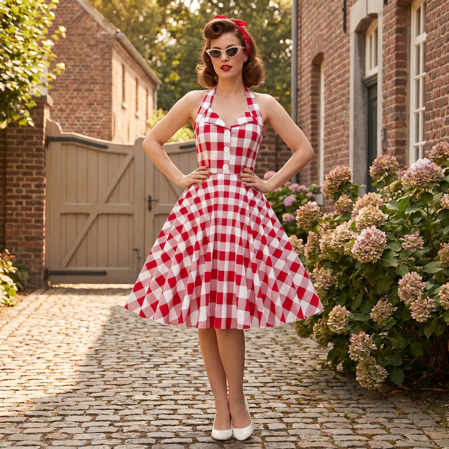 Robe Trapèze Rouge Plaid Vintage des Années 1950