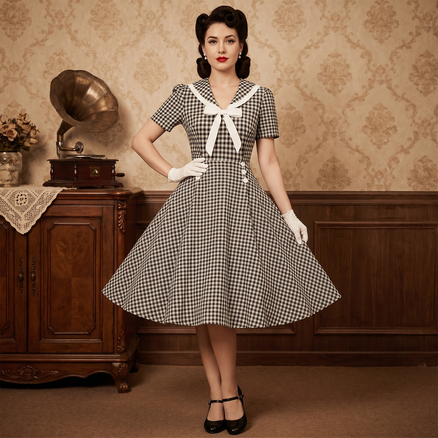 Robe Vintage avec Nœud Papillon