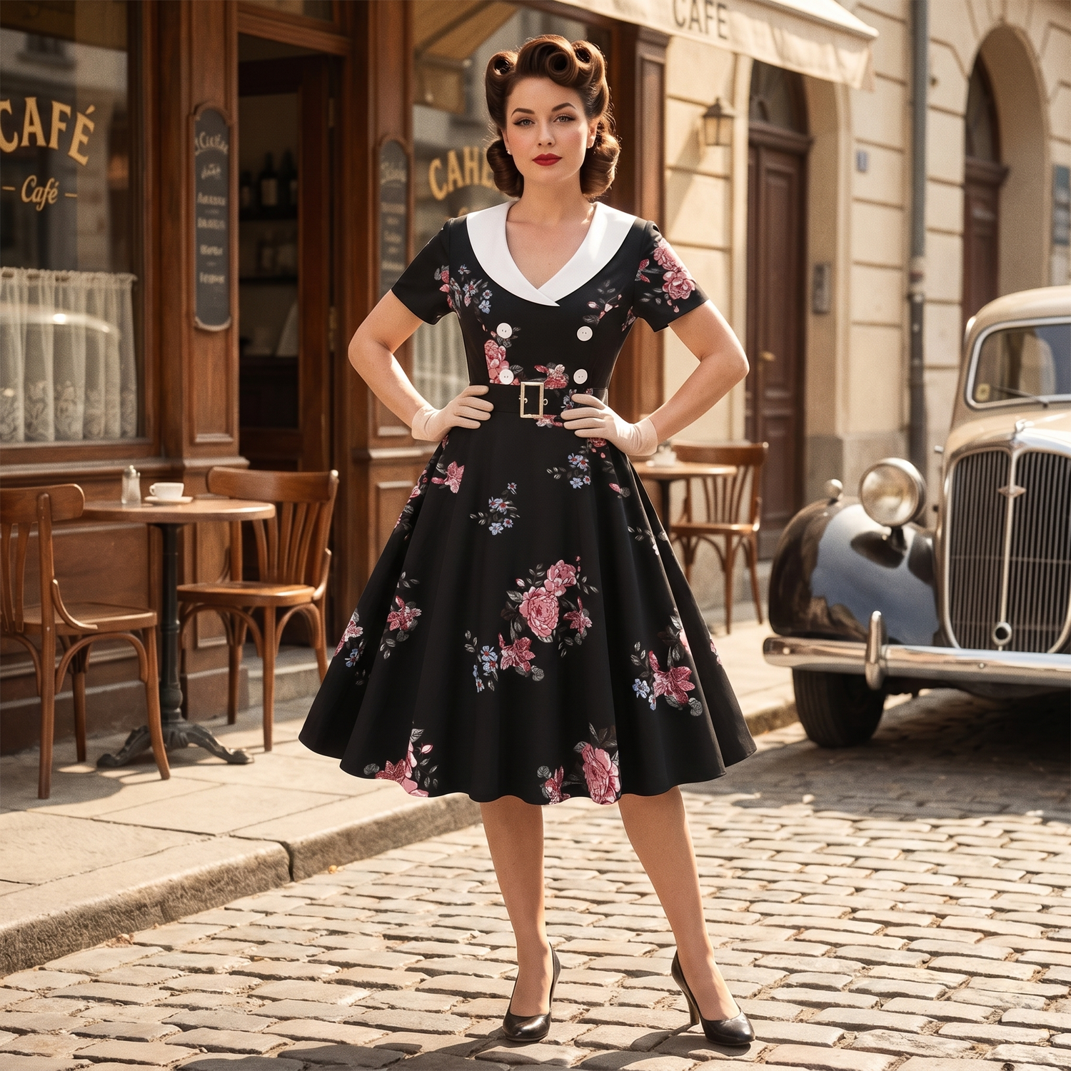 Robe Pin-Up Noire à Col Châle