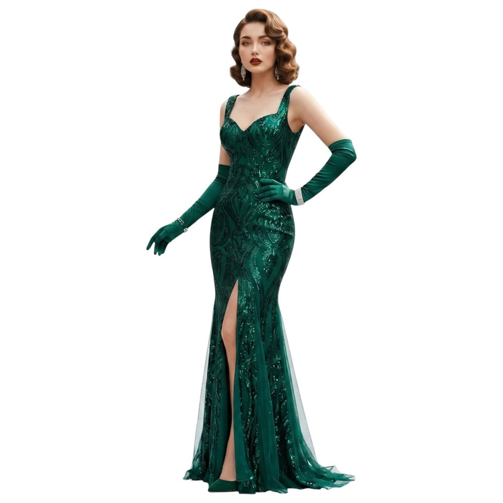 Robe Gatsby à Paillettes Dorées