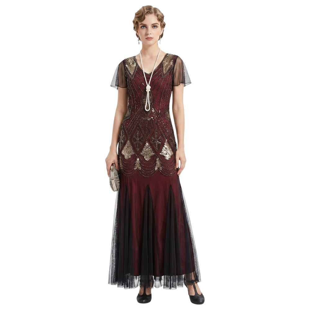 Robe Gatsby Longue Haute Couture Bordeaux