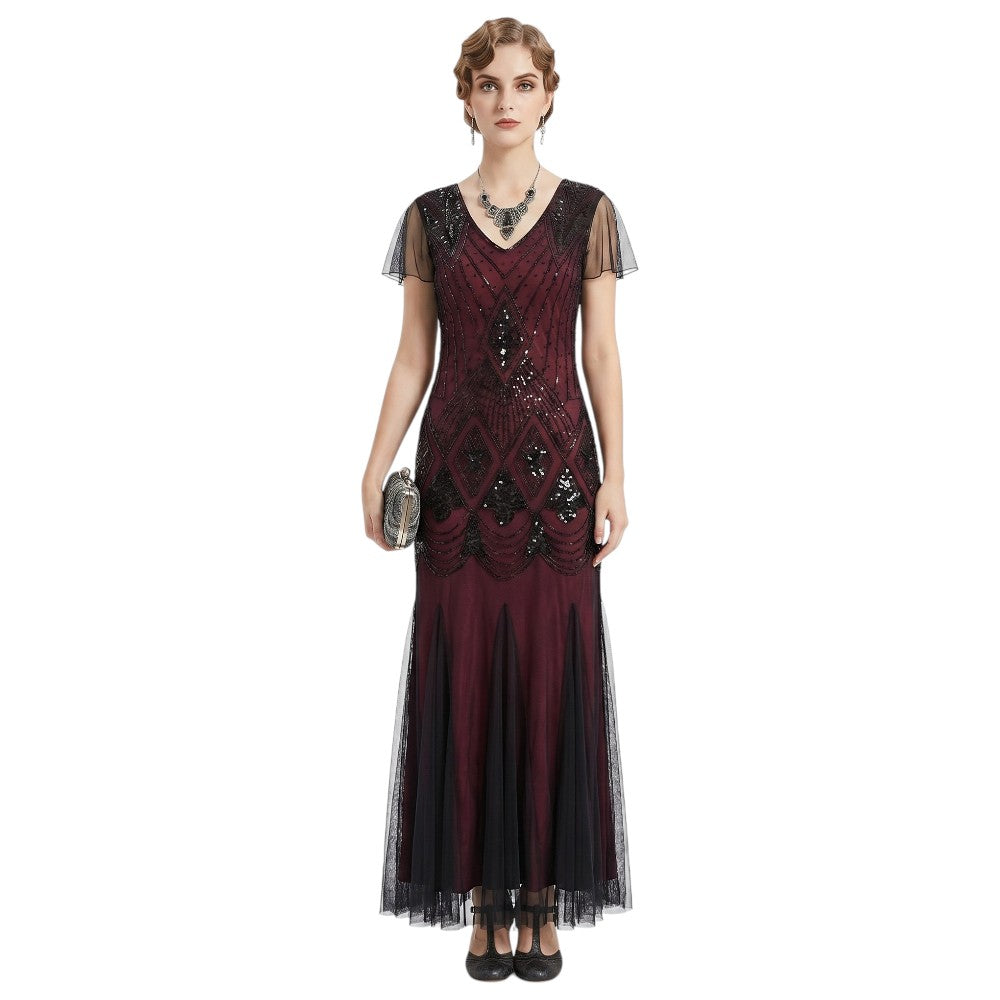 Robe Gatsby Longue Haute Couture Brodeaux et Noire