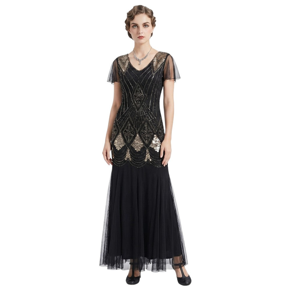 Robe Gatsby Longue Haute Couture Noir et Or