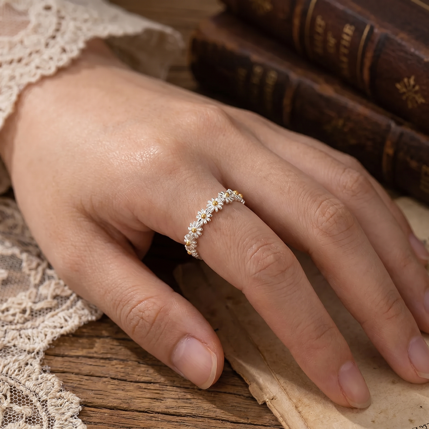 Bague Fleur Ajustable Vintage
