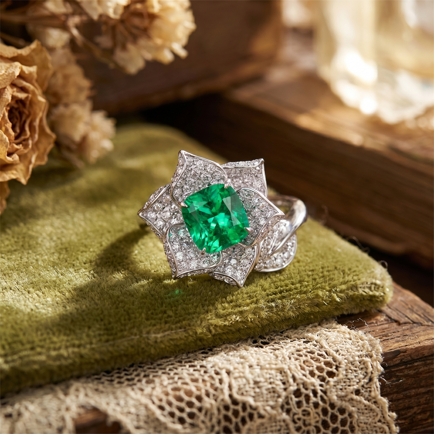 Bague Art Deco Emeraude