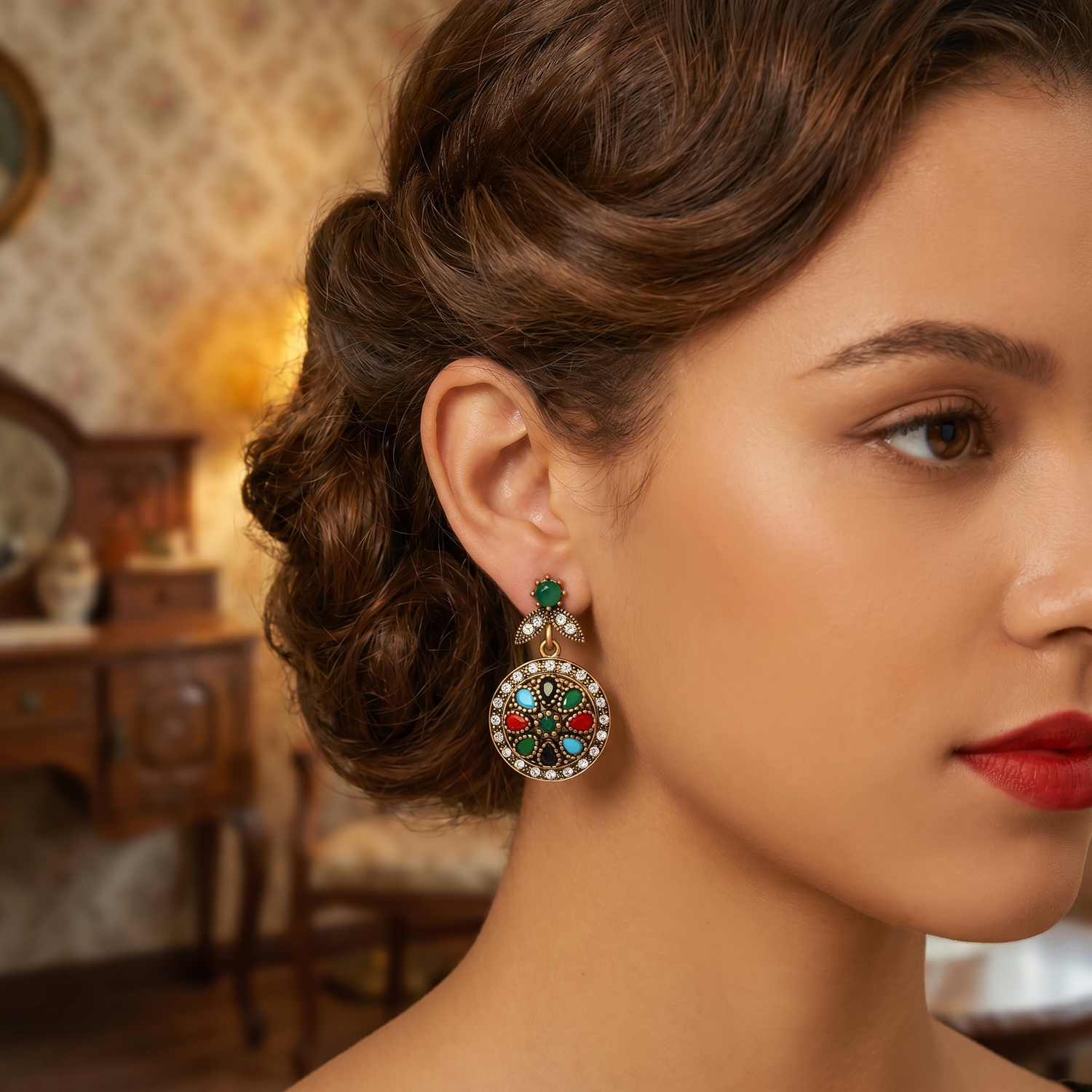 Boucles d’Oreilles Rondes Vintage Colorées